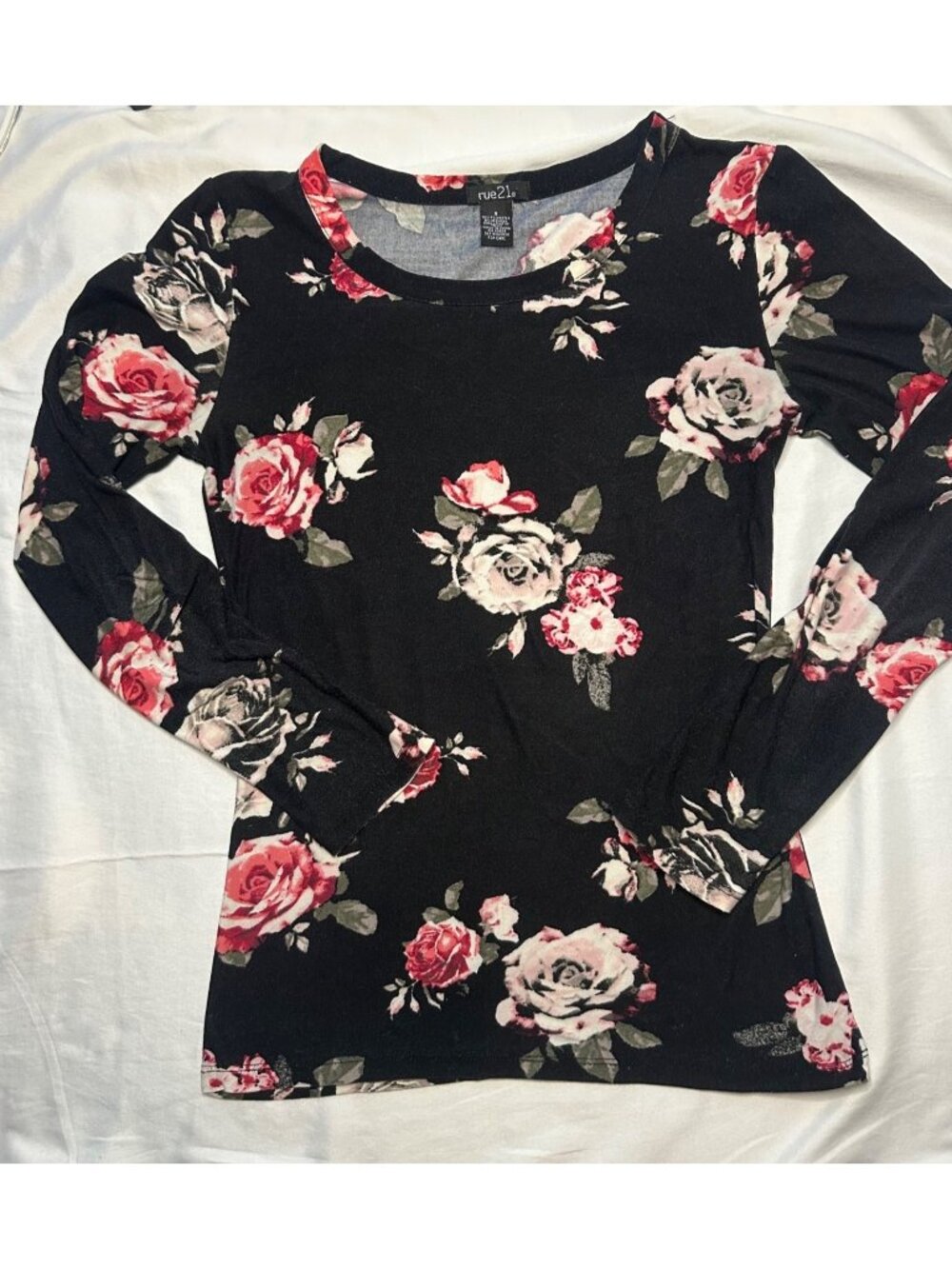 Rue 21 Black Floral Longsleeve Top - Super Soft